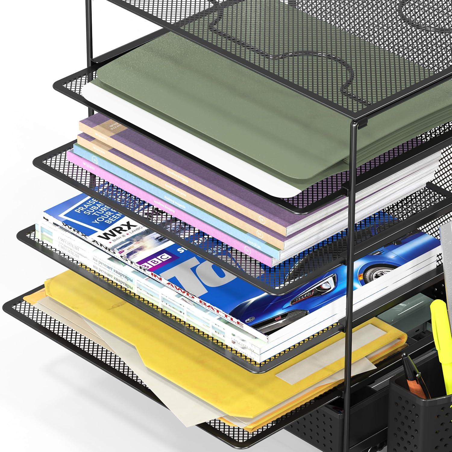 image:imageSimple Houseware 5Tier Document File Tray with Supplies Sliding Drawer and Pen Bucket Black