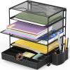 Simple Houseware 5-Tier Document File Tray with Supplies Sliding Drawer and Pen Bucket, Black