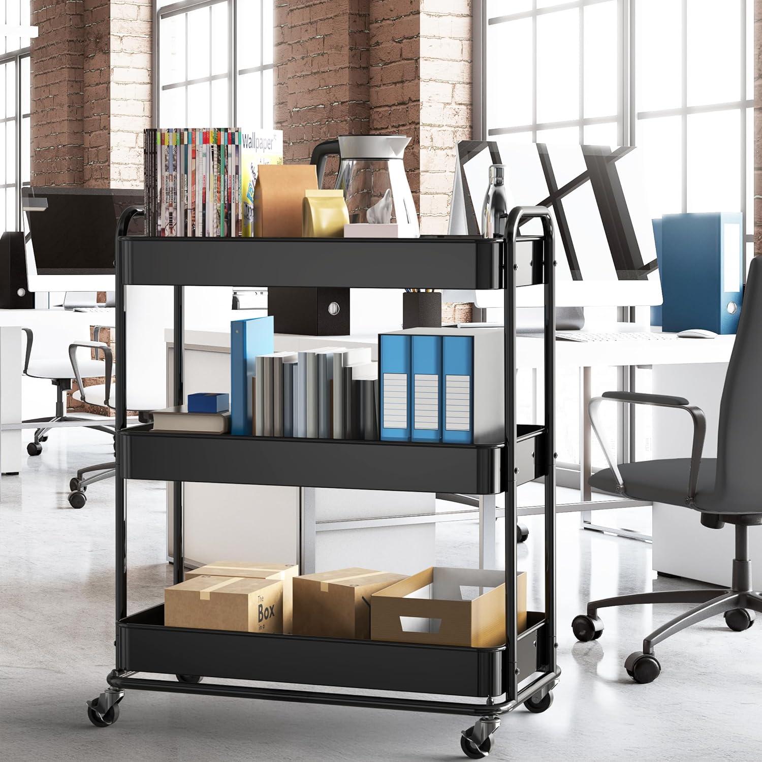 image:imageSimple Houseware 26 ExtraWide 3Tier Heavy Duty Service Cart HighCapacity Metal Rolling Organizer for Spa Salon Office and Home Storage Black