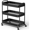 Simple Houseware 26″ Extra-Wide 3-Tier Heavy Duty Service Cart, High-Capacity Metal Rolling Organizer for Spa, Salon, Office, and Home Storage, Black