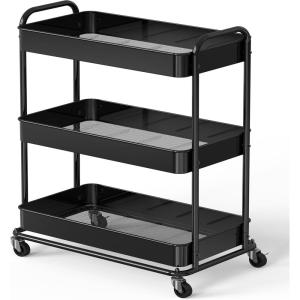 Simple Houseware 26″ Extra-Wide 3-Tier Heavy Duty Service Cart, High-Capacity Metal Rolling Organizer for Spa, Salon, Office, and Home Storage, Black