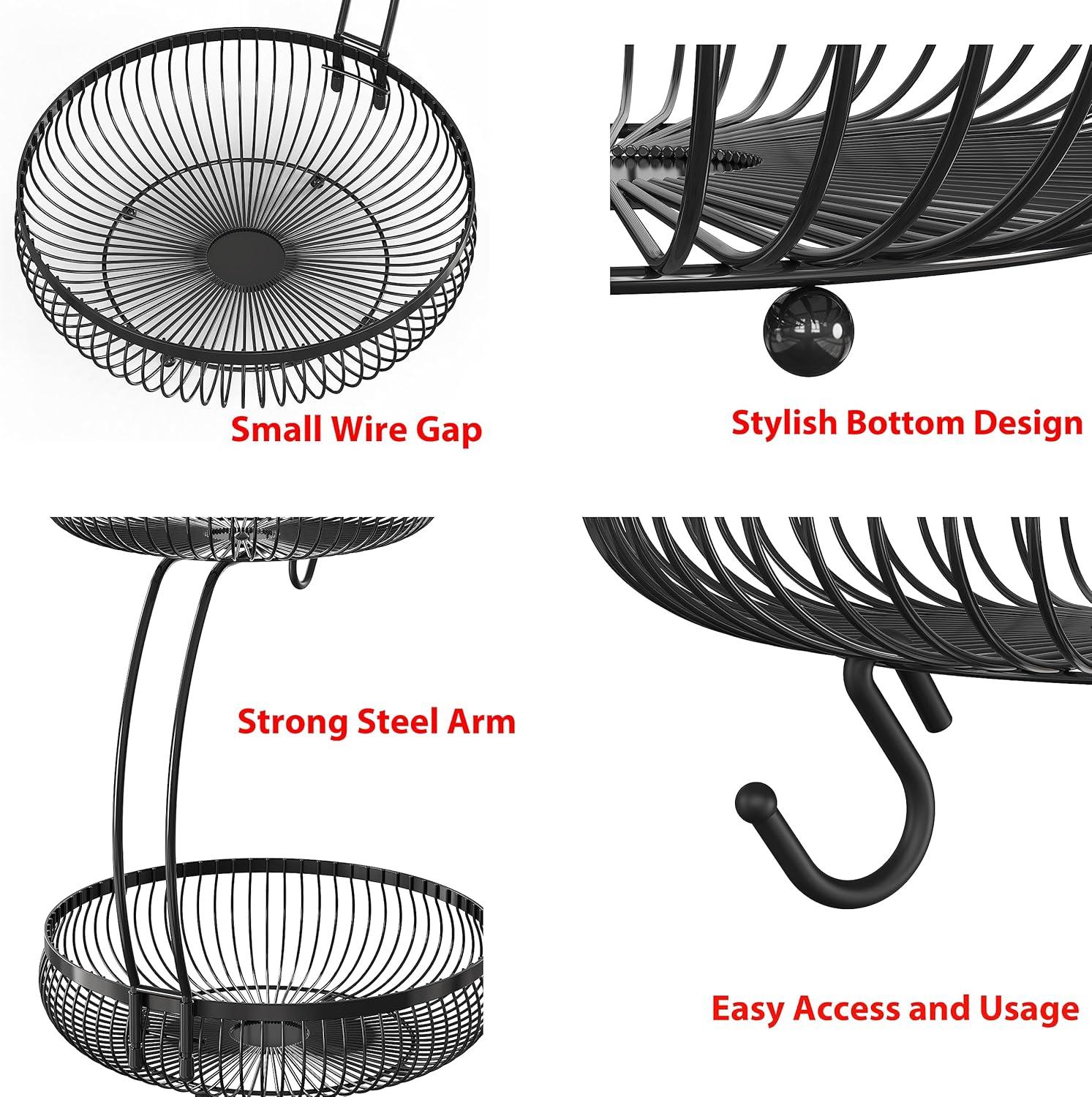 image:imageSimple Houseware 2Tier Countertop Fruit Basket with Banana Hanger Black
