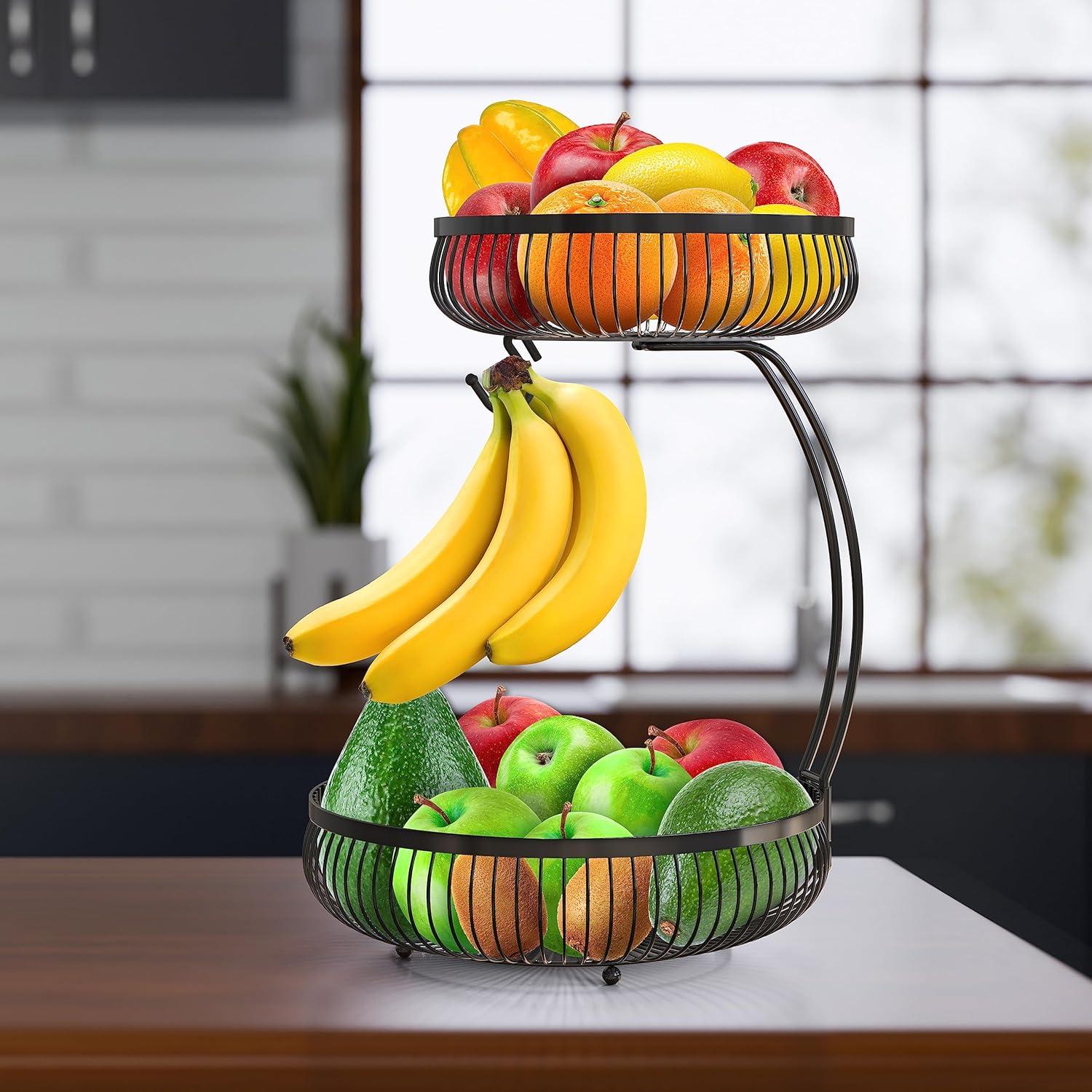 image:imageSimple Houseware 2Tier Countertop Fruit Basket with Banana Hanger Black