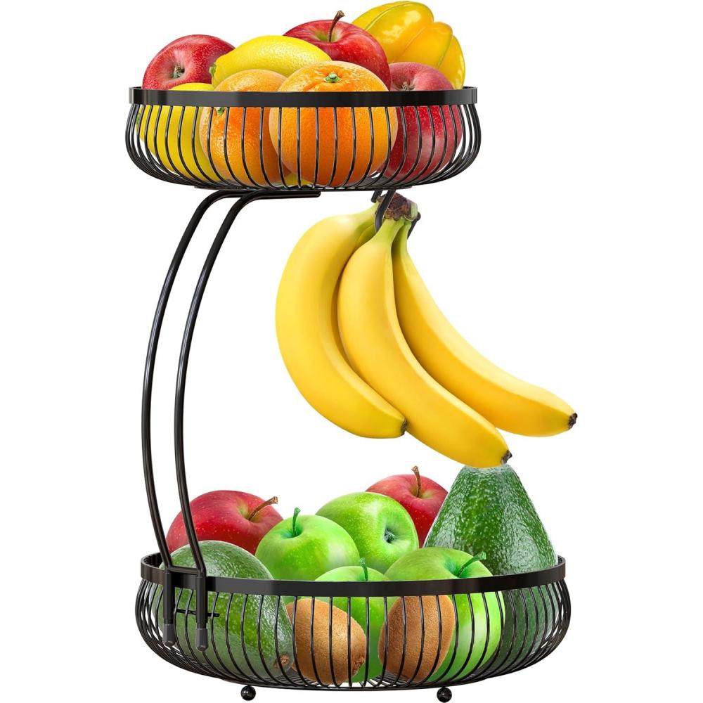image:imageSimple Houseware 2Tier Countertop Fruit Basket with Banana Hanger Black