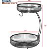 Simple Houseware 2-Tier Countertop Fruit Basket with Banana Hanger, Black
