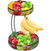 Simple Houseware 2-Tier Countertop Fruit Basket with Banana Hanger, Black