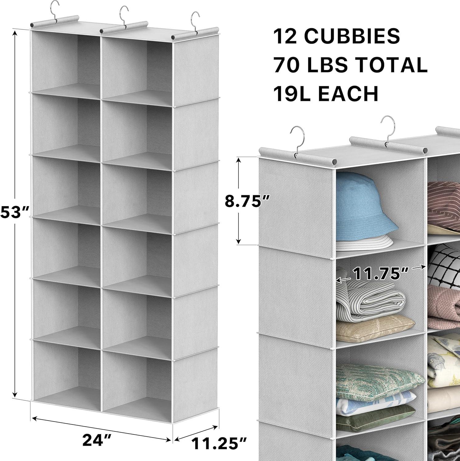 image:imageSimple Houseware 6 Shelf DoubleWide Hanging Closet Organizer 12 Large Shelves Total Gray
