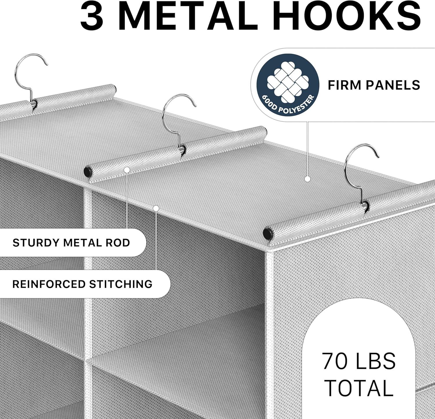 image:imageSimple Houseware 6 Shelf DoubleWide Hanging Closet Organizer 12 Large Shelves Total Gray