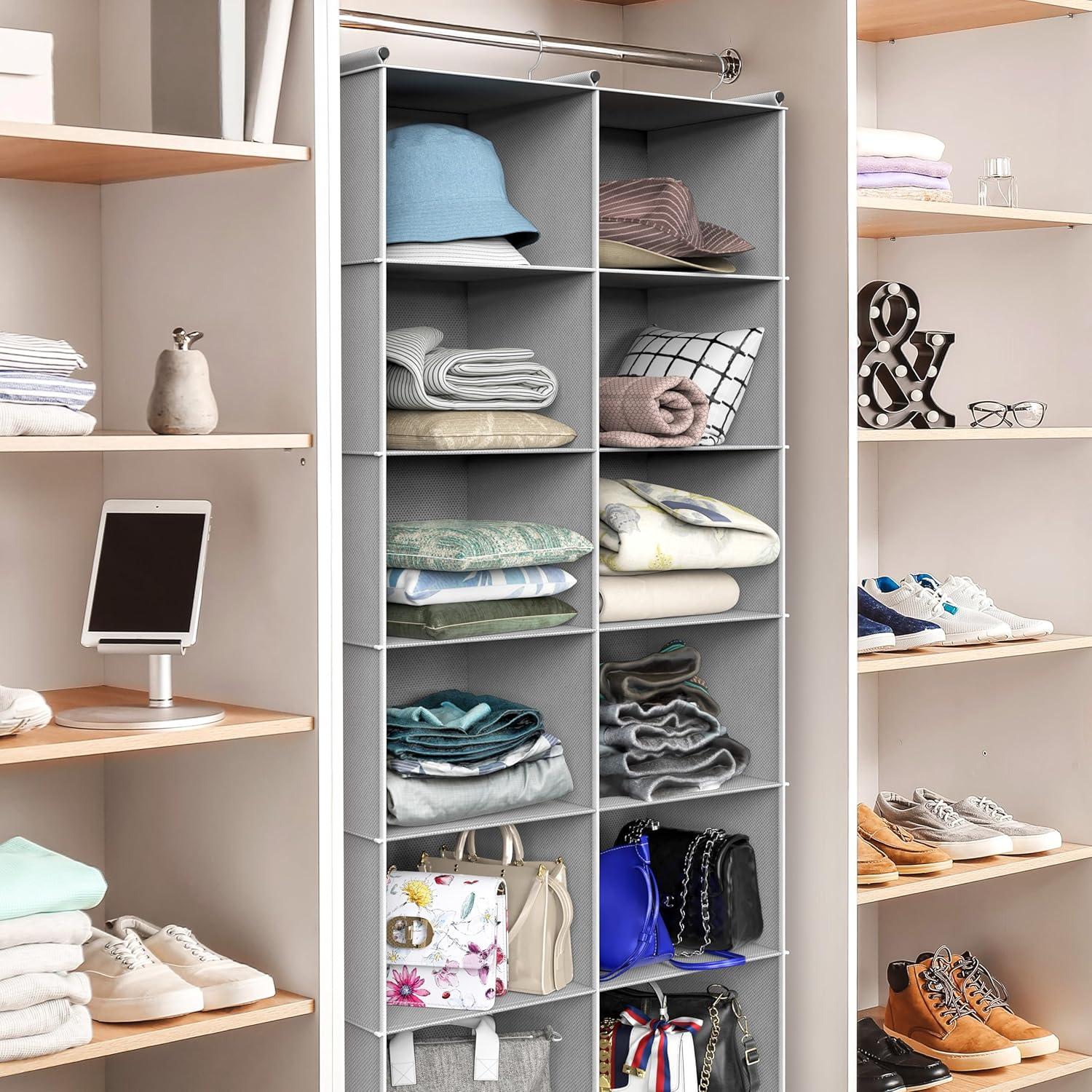 image:imageSimple Houseware 6 Shelf DoubleWide Hanging Closet Organizer 12 Large Shelves Total Gray