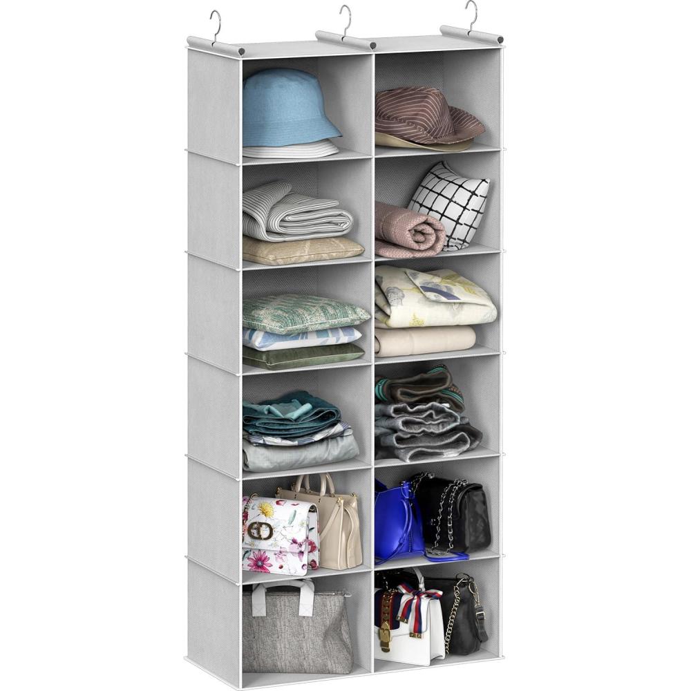 image:imageSimple Houseware 6 Shelf DoubleWide Hanging Closet Organizer 12 Large Shelves Total Gray
