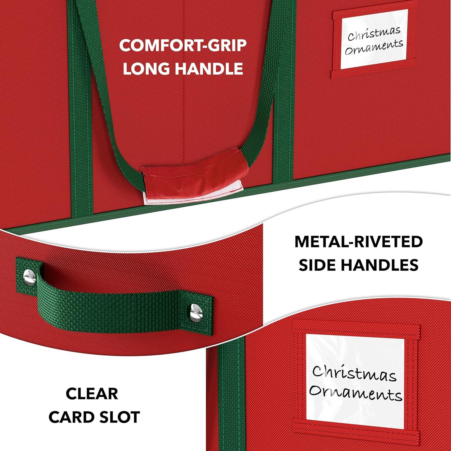 image:imageSimple Houseware HeavyDuty Christmas Ornament Storage Box with Adjustable Dividers Stores up to 64 Ornaments Reinforced Base Red128 Ornaments