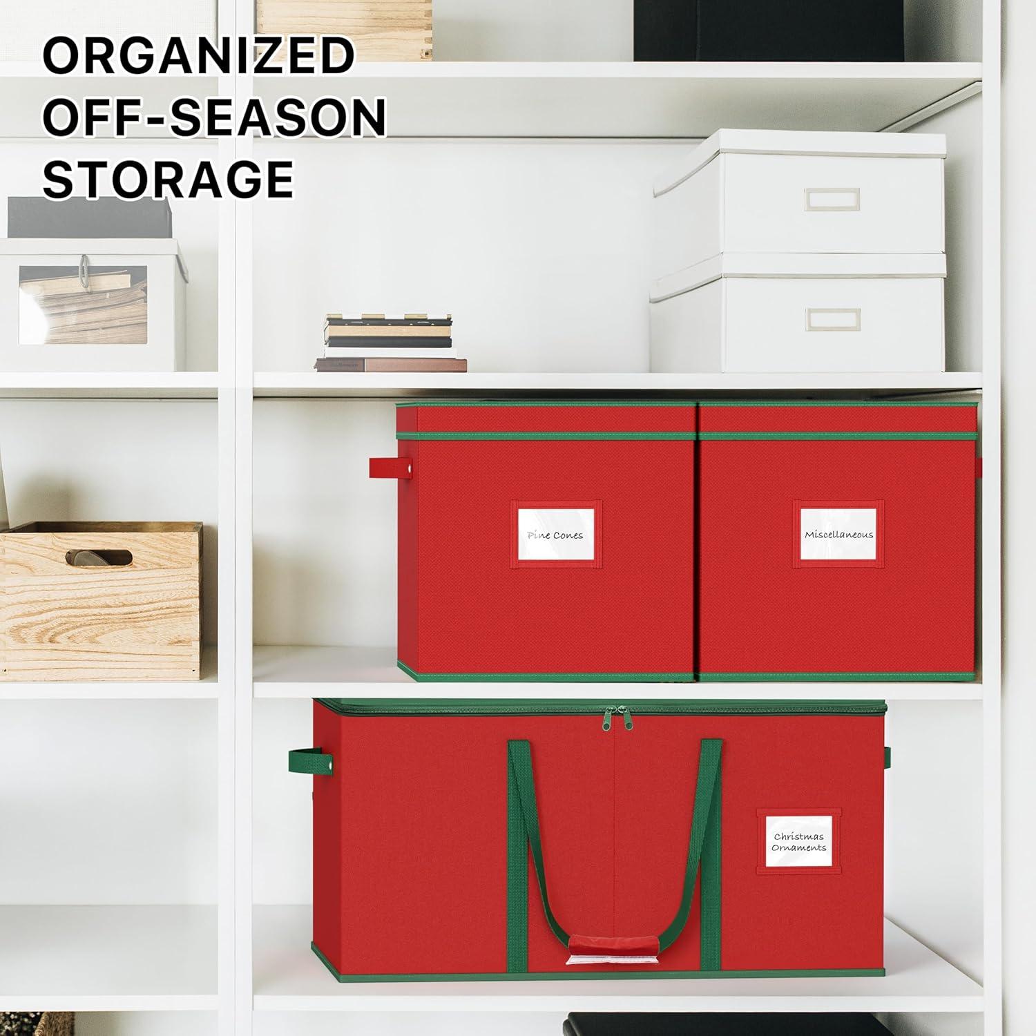 image:imageSimple Houseware HeavyDuty Christmas Ornament Storage Box with Adjustable Dividers Stores up to 64 Ornaments Reinforced Base Red128 Ornaments