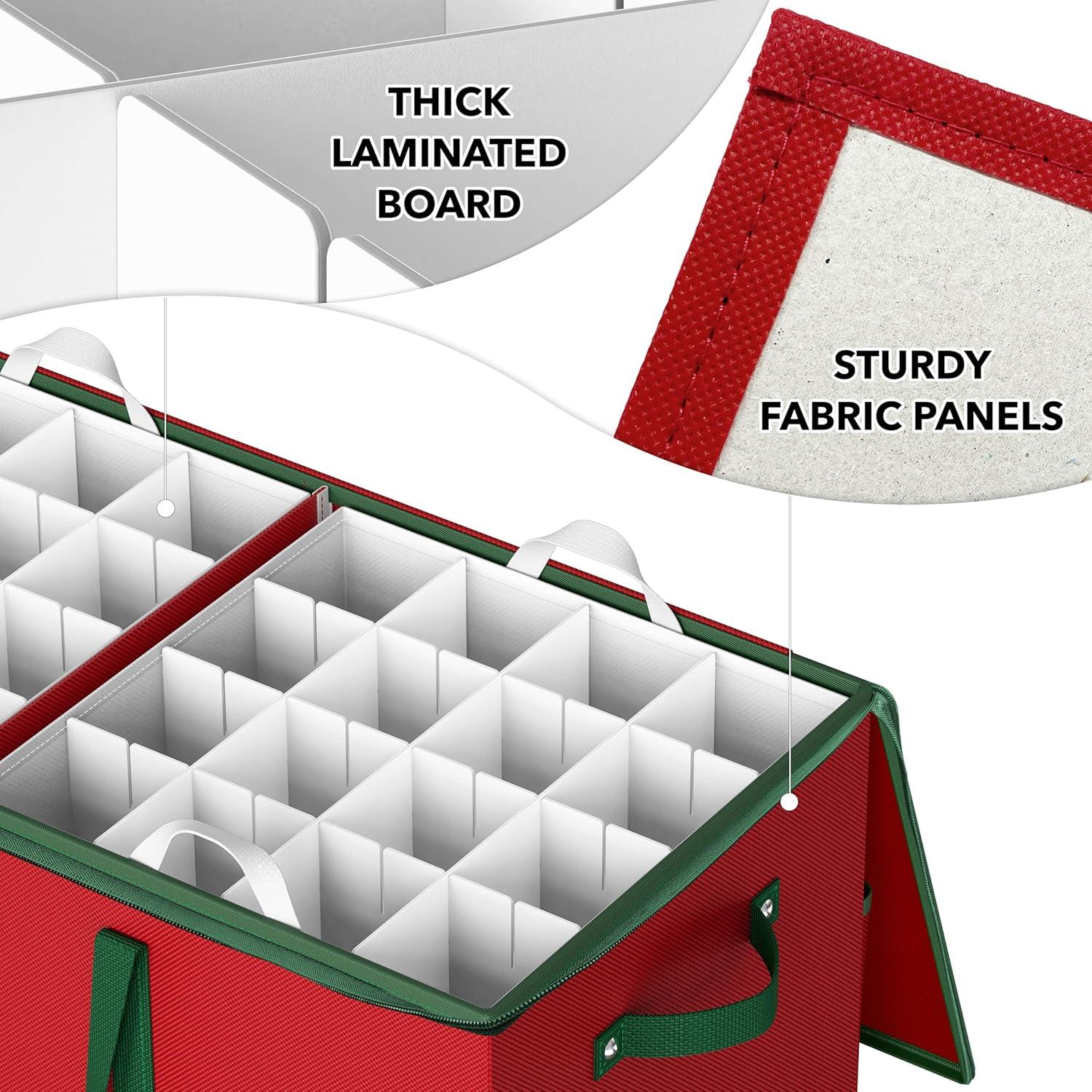 image:imageSimple Houseware HeavyDuty Christmas Ornament Storage Box with Adjustable Dividers Stores up to 64 Ornaments Reinforced Base Red128 Ornaments