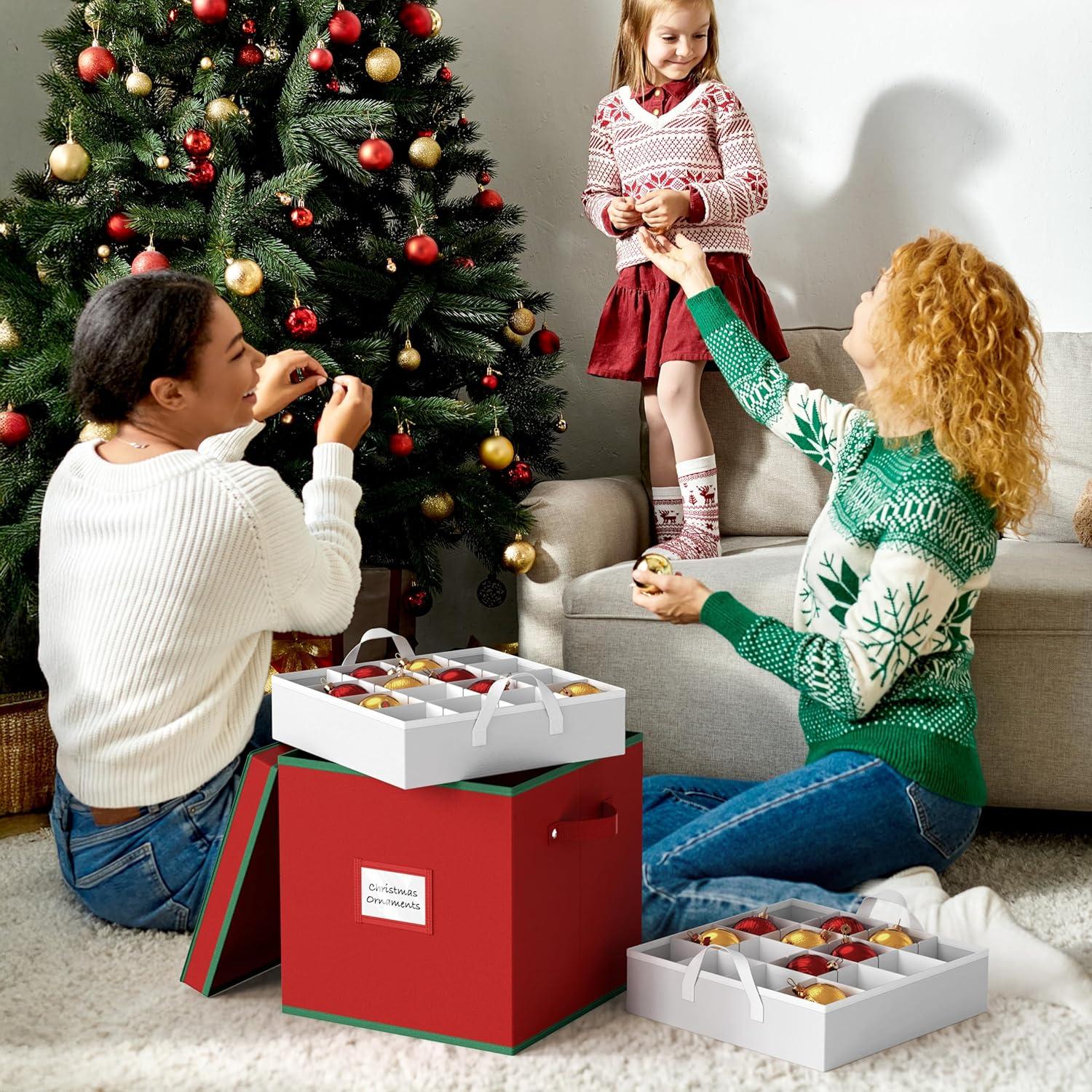 image:imageSimple Houseware HeavyDuty Christmas Ornament Storage Box with Adjustable Dividers Stores up to 64 Ornaments Reinforced Base Red64 Ornaments