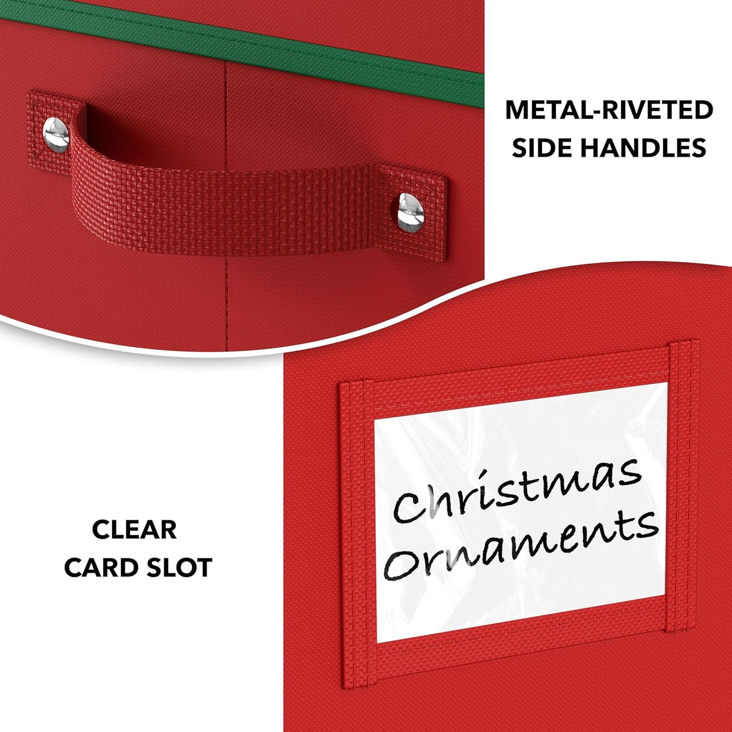 image:imageSimple Houseware HeavyDuty Christmas Ornament Storage Box with Adjustable Dividers Stores up to 64 Ornaments Reinforced Base Red64 Ornaments