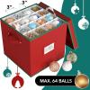 Simple Houseware Heavy-Duty Christmas Ornament Storage Box with Adjustable Dividers, Stores up to 64 Ornaments, Reinforced Base, Red(64 Ornaments)