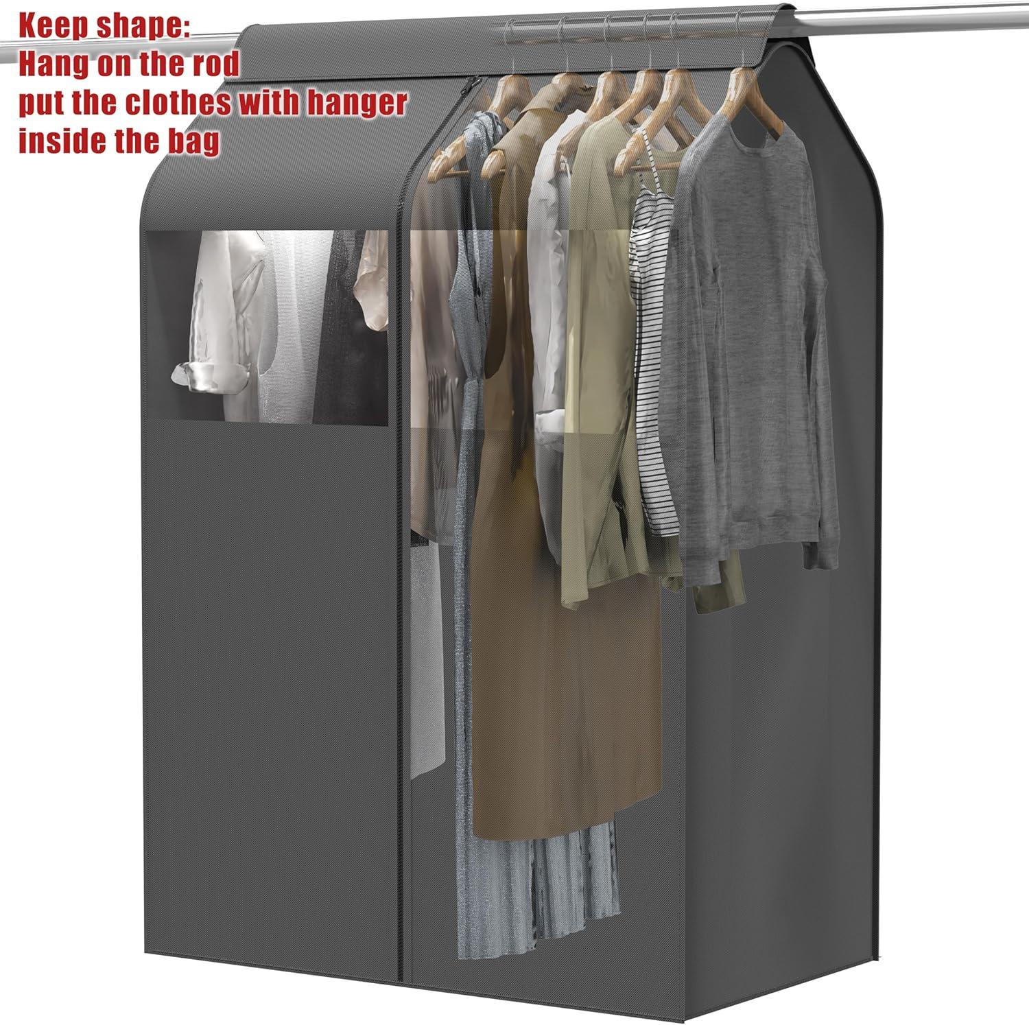 image:imageSimple Houseware 30W x 54H Garment Cover with Bottom Seal and Clear Window for Clothes RackClosetHanging Clothes Dark Gray54 x 30