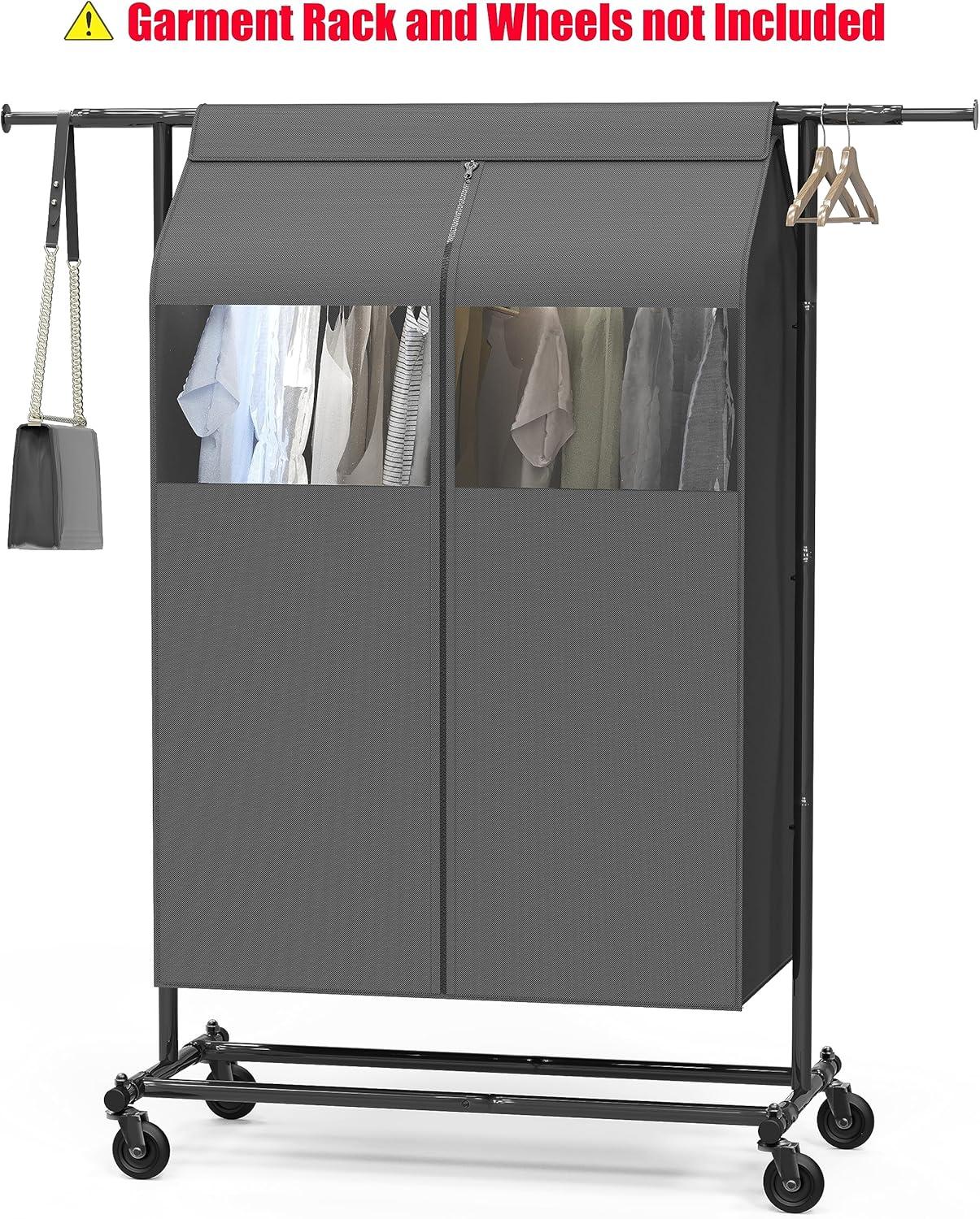 image:imageSimple Houseware 30W x 54H Garment Cover with Bottom Seal and Clear Window for Clothes RackClosetHanging Clothes Dark Gray54 x 30