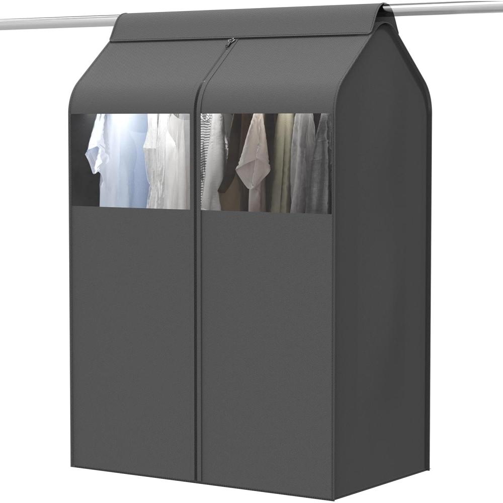 image:imageSimple Houseware 30W x 54H Garment Cover with Bottom Seal and Clear Window for Clothes RackClosetHanging Clothes Dark Gray54 x 30