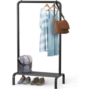 Simple Houseware 30 Inch Narrow Freestanding Garment Rack with Storage Shelf – Slim & Space-Saving Closet Organizer, Black
