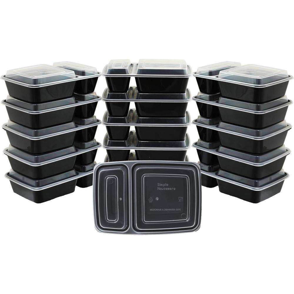 image:image40 Pack SimpleHouseware 2 Compartment Food Grade Meal Prep Storage Container Boxes 28 ounces16 Pack