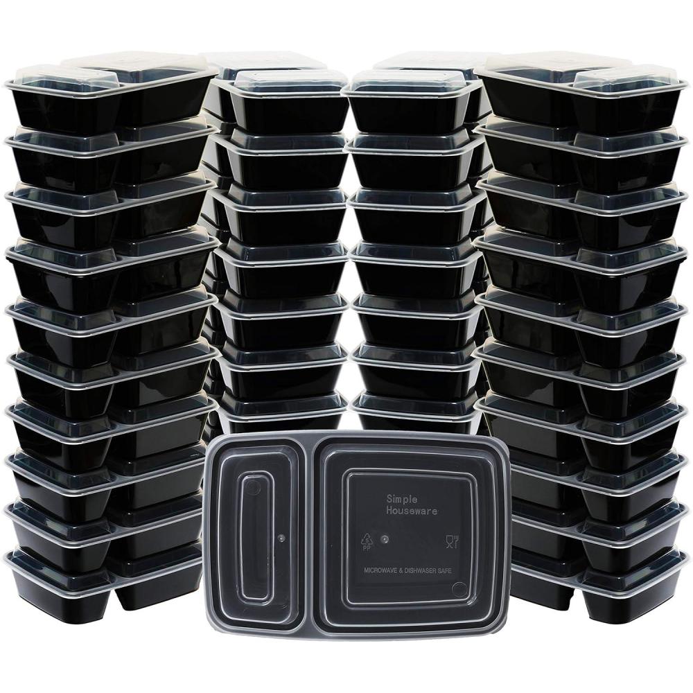 image:image40 Pack SimpleHouseware 2 Compartment Food Grade Meal Prep Storage Container Boxes 28 ounces40 Pack