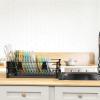Simple Houseware Dish Drying Rack with Drainboard, Utensil Holder & Mug Hooks, Black Metal Kitchen Counter Organizer(Black)