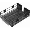 Simple Houseware Dish Drying Rack with Drainboard, Utensil Holder & Mug Hooks, Black Metal Kitchen Counter Organizer(Black)