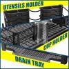 Simple Houseware Dish Drying Rack with Drainboard, Utensil Holder & Mug Hooks, Black Metal Kitchen Counter Organizer(Black)
