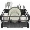Simple Houseware Dish Drying Rack with Drainboard, Utensil Holder & Mug Hooks, Black Metal Kitchen Counter Organizer(Black)