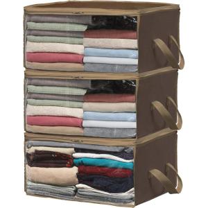 Simple Houseware 3 Pack Foldable Closet Organizer Clothing Storage Box with Clear Window, Brown(Brown)